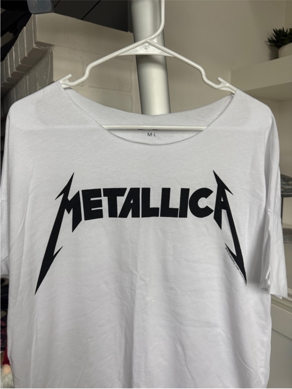 Women’s Metallica Cotton Boxy Top/Shirt/Blouse Sz M/L Boatneck - Picture 2 of 8